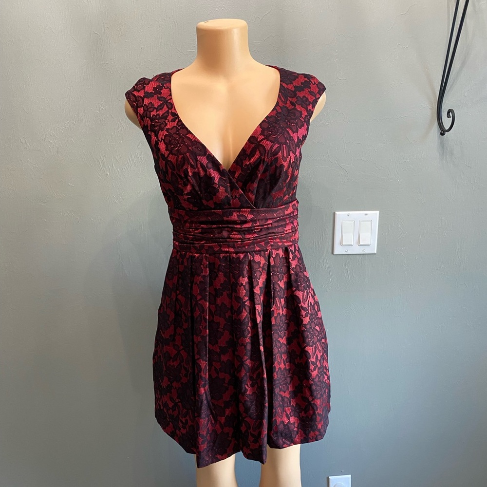 Boston Proper Red and Black‎ Mini Dress